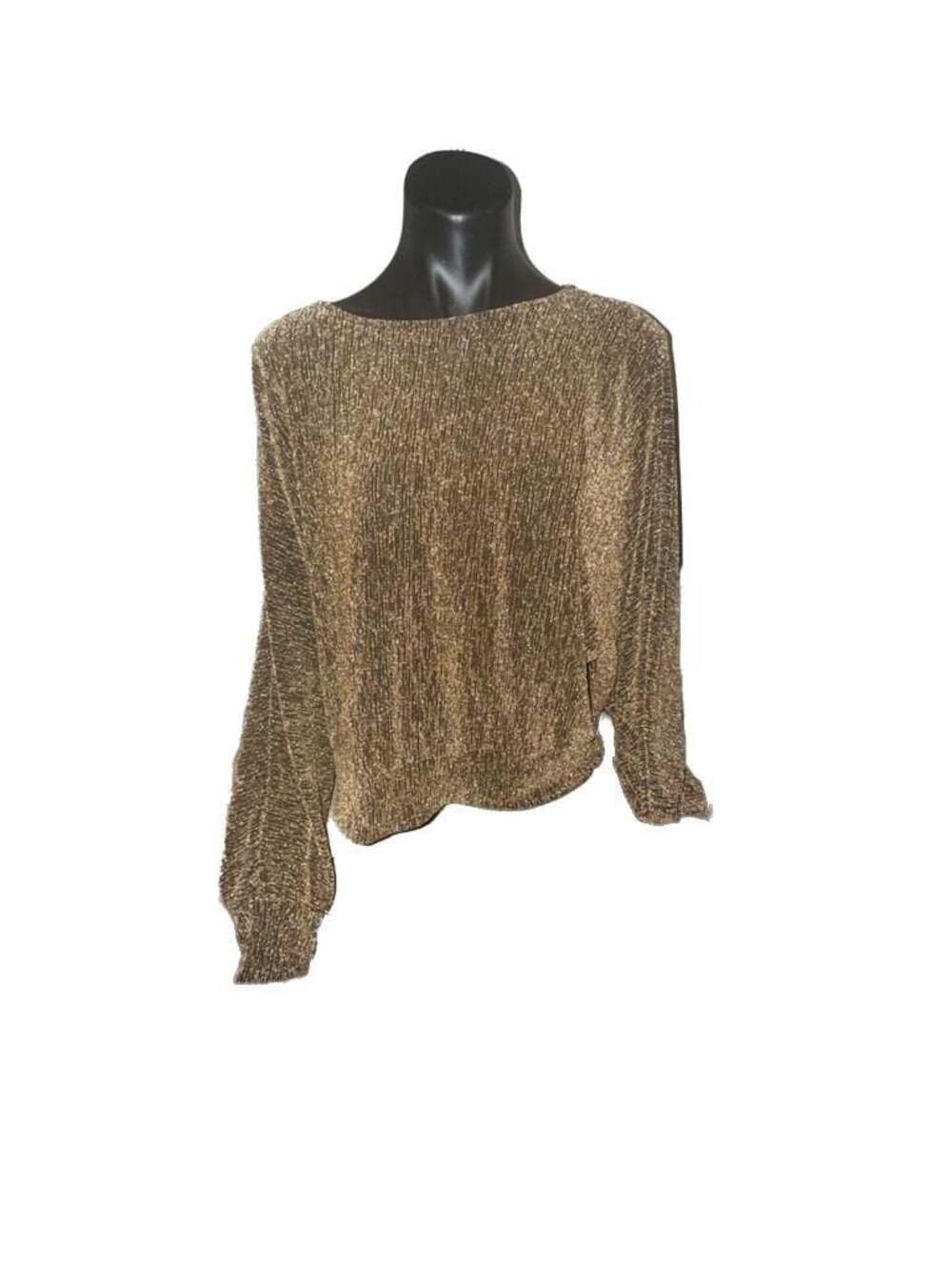 Le Soir par Molly Bracken Metallic Gold Pleated Long Sleeve Open Back Top